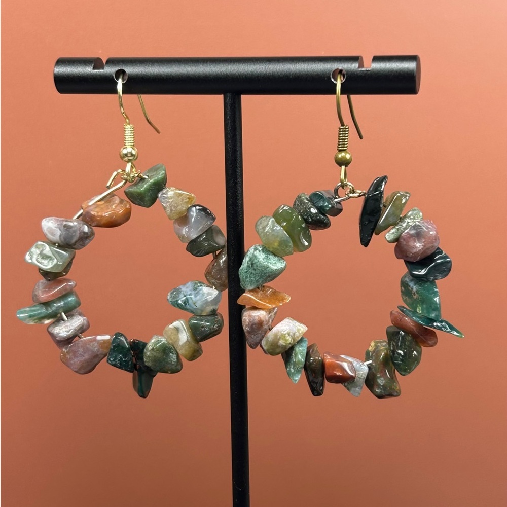 Bohemian Multicolor Semiprecious Stone Hoop Earrings